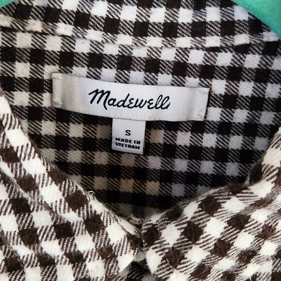 Madewell Plaid Tie Front Button Up Lightweight Flannel Shirt Brown White sz S - Picture 7 of 8